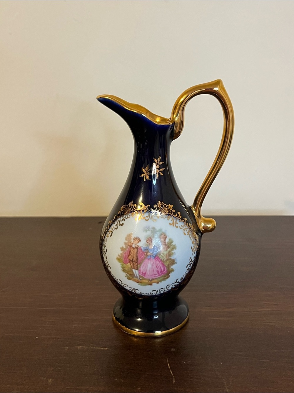 Vintage Limoges France urn pitcher courting couple porcelain 5.5"